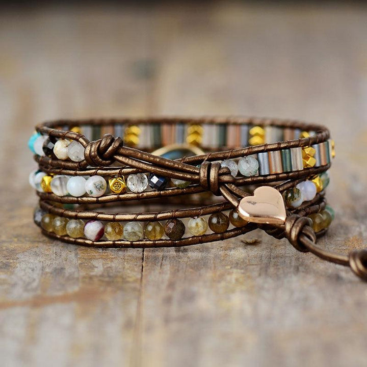 Labradorite Teardrop Charm Wrap Bracelet