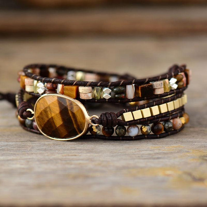 Jasper & Tiger’s Eye Oval Charm Wrap Bracelet