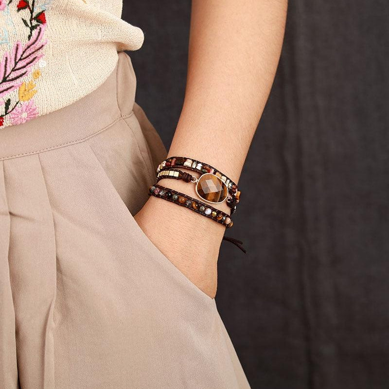 Jasper & Tiger’s Eye Oval Charm Wrap Bracelet