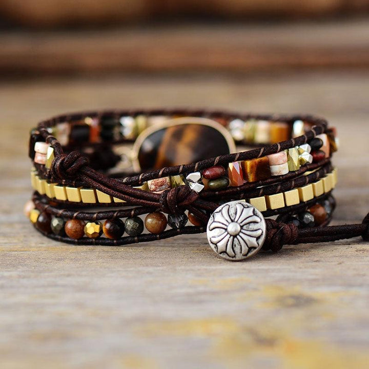 Jasper & Tiger’s Eye Oval Charm Wrap Bracelet