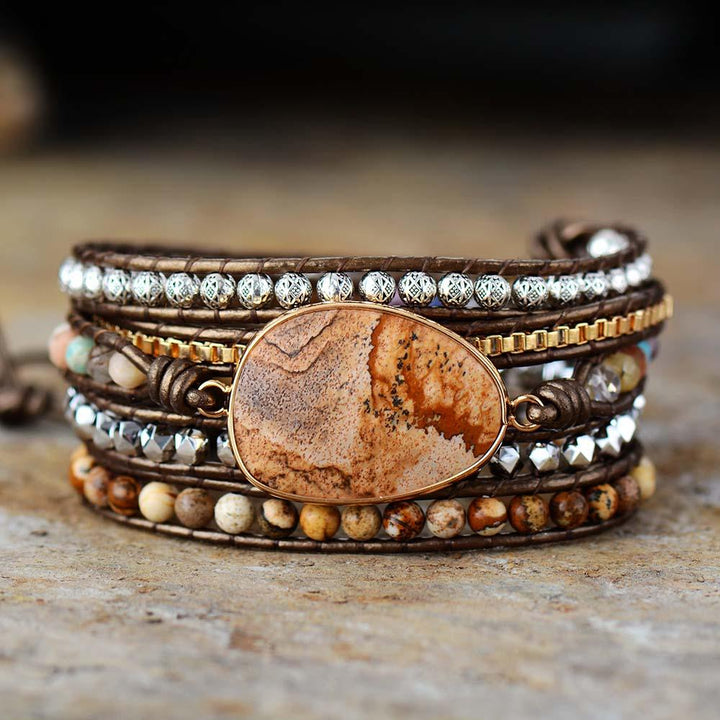 Picture Jasper Charm Wrap Bracelet