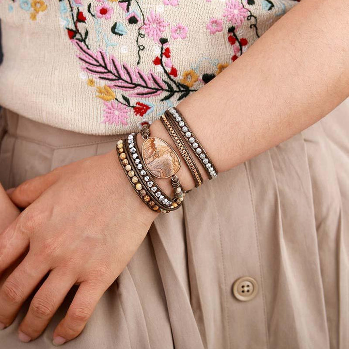 Picture Jasper Charm Wrap Bracelet