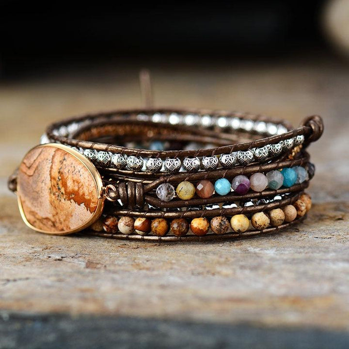 Picture Jasper Charm Wrap Bracelet