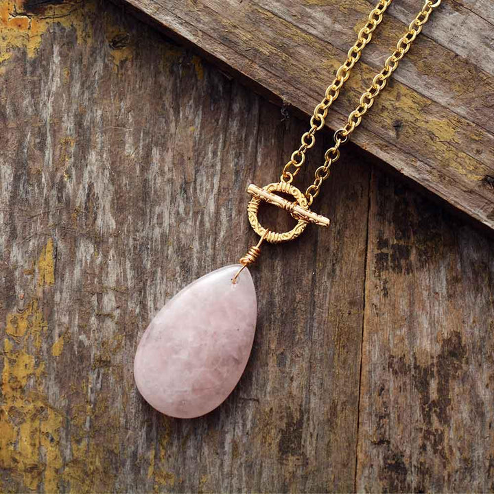 Rose Quartz Teardrop Pendant Necklace