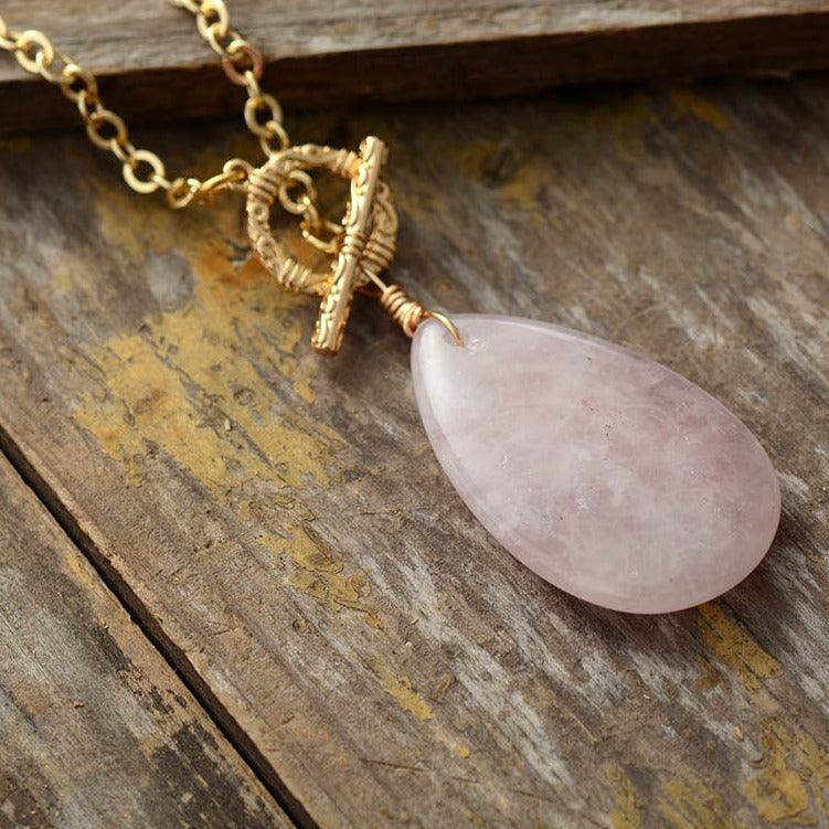 Rose Quartz Teardrop Pendant Necklace