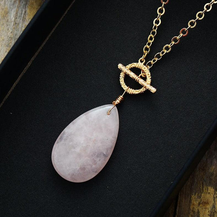 Rose Quartz Teardrop Pendant Necklace