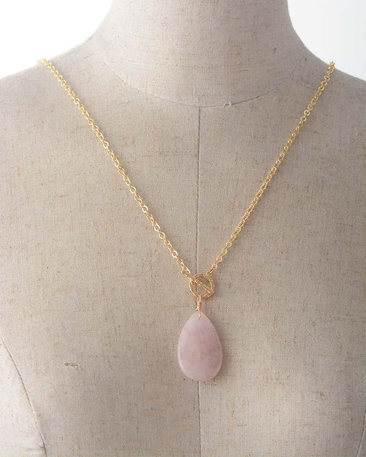 Rose Quartz Teardrop Pendant Necklace