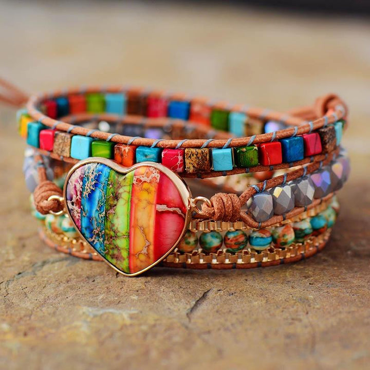 Rainbow Jasper Heart Charm Wrap Bracelet – Earth