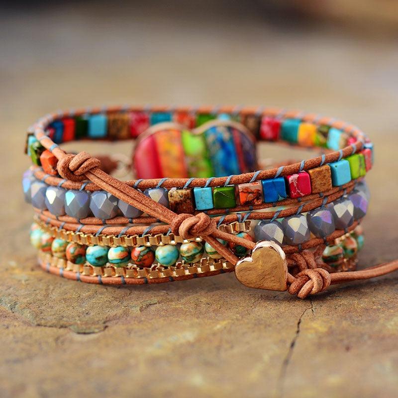 Rainbow Jasper Heart Charm Wrap Bracelet – Earth