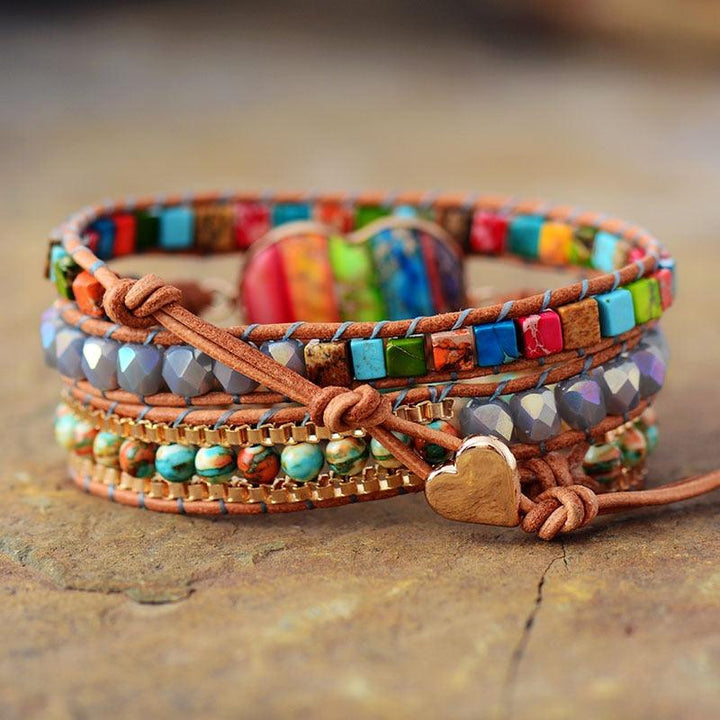 Rainbow Jasper Heart Charm Wrap Bracelet – Earth