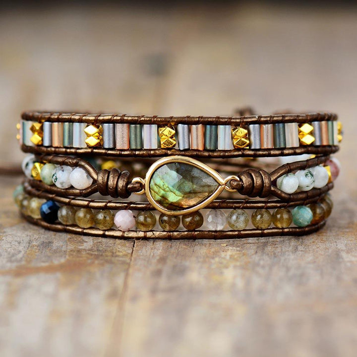 Labradorite Teardrop Charm Wrap Bracelet