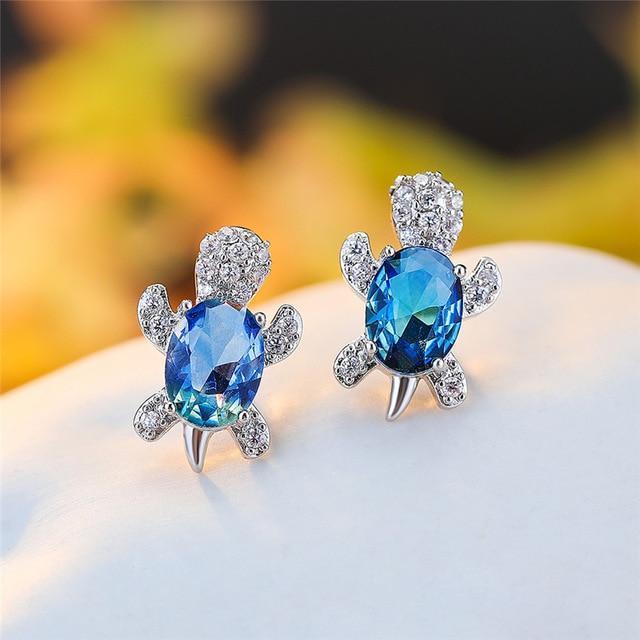 Sea Turtle Earrings Made of Zirconium and Silver
