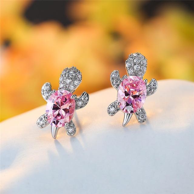 Sea Turtle Earrings Made of Zirconium and Silver