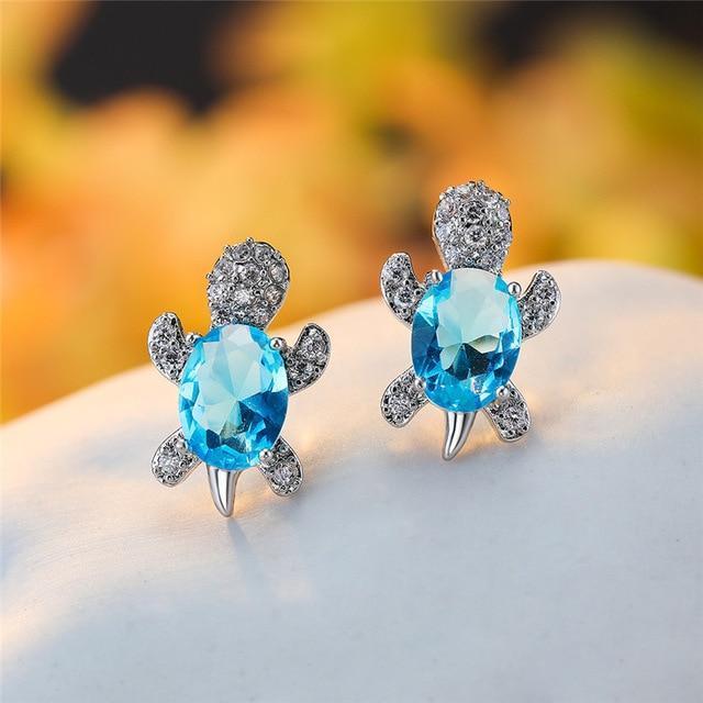 Sea Turtle Earrings Made of Zirconium and Silver