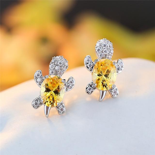 Sea Turtle Earrings Made of Zirconium and Silver