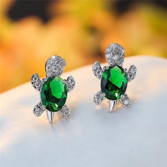 Sea Turtle Earrings Made of Zirconium and Silver
