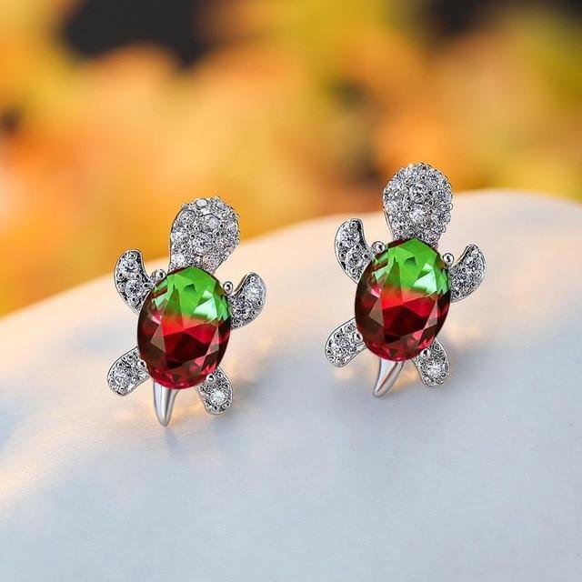 Sea Turtle Earrings Made of Zirconium and Silver