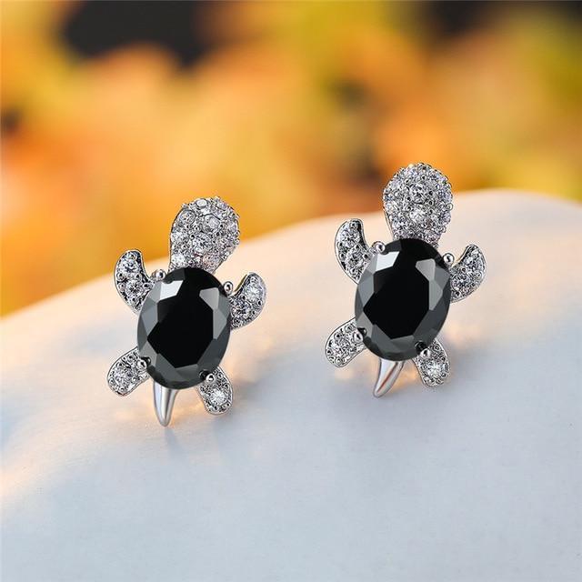 Sea Turtle Earrings Made of Zirconium and Silver
