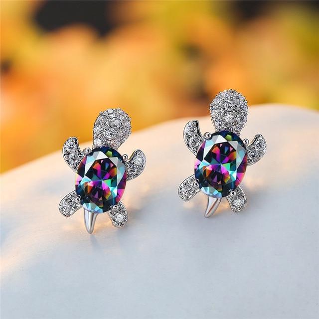 Sea Turtle Earrings Made of Zirconium and Silver