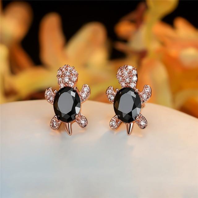 Sea Turtle Earrings Made of Zirconium and Silver