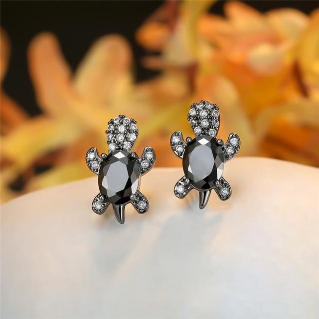 Sea Turtle Earrings Made of Zirconium and Silver