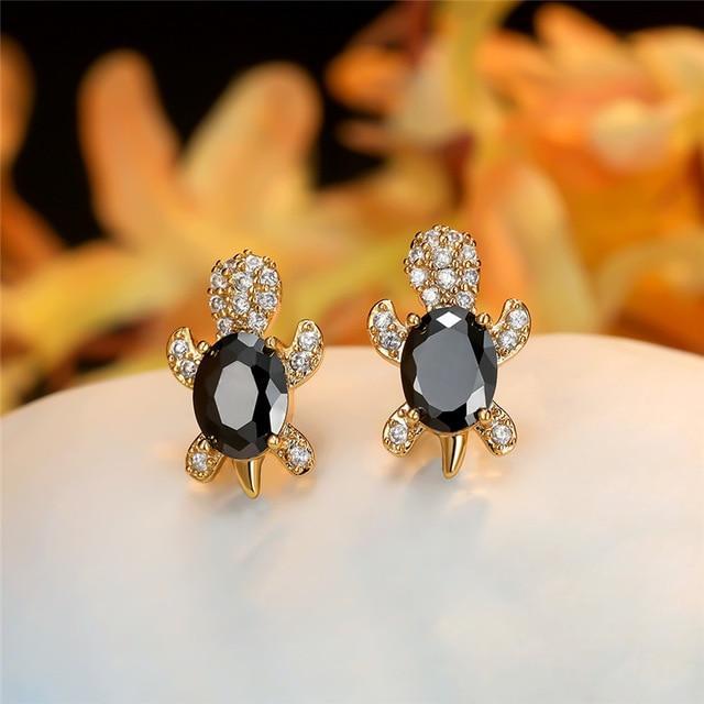 Sea Turtle Earrings Made of Zirconium and Silver