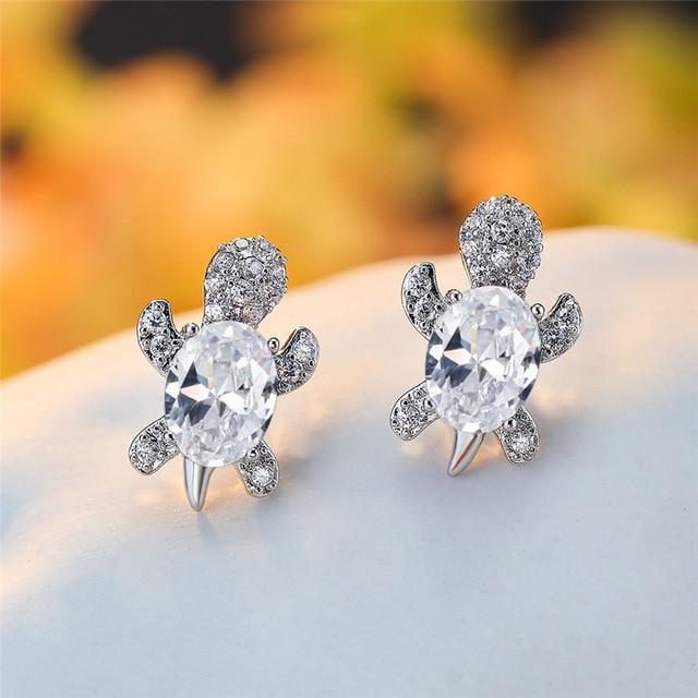 Sea Turtle Earrings Made of Zirconium and Silver