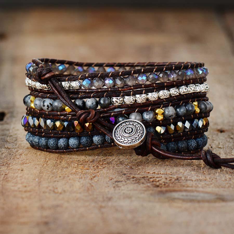 Black Onyx Oval Charm Wrap Bracelet
