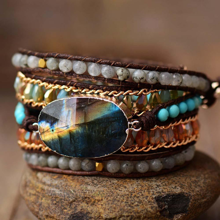 Labradorite & Jasper Charm Wrap Bracelet