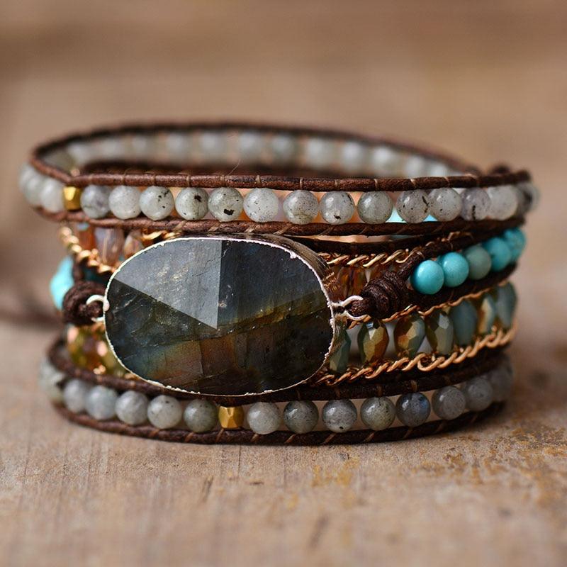 Labradorite & Jasper Charm Wrap Bracelet