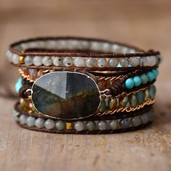 Labradorite & Jasper Charm Wrap Bracelet