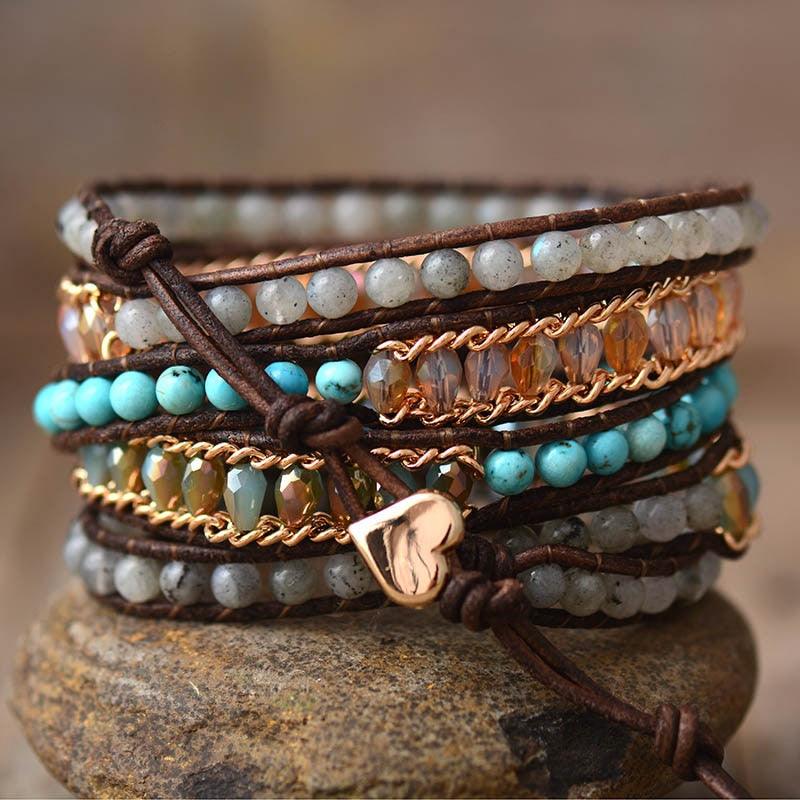 Labradorite & Jasper Charm Wrap Bracelet