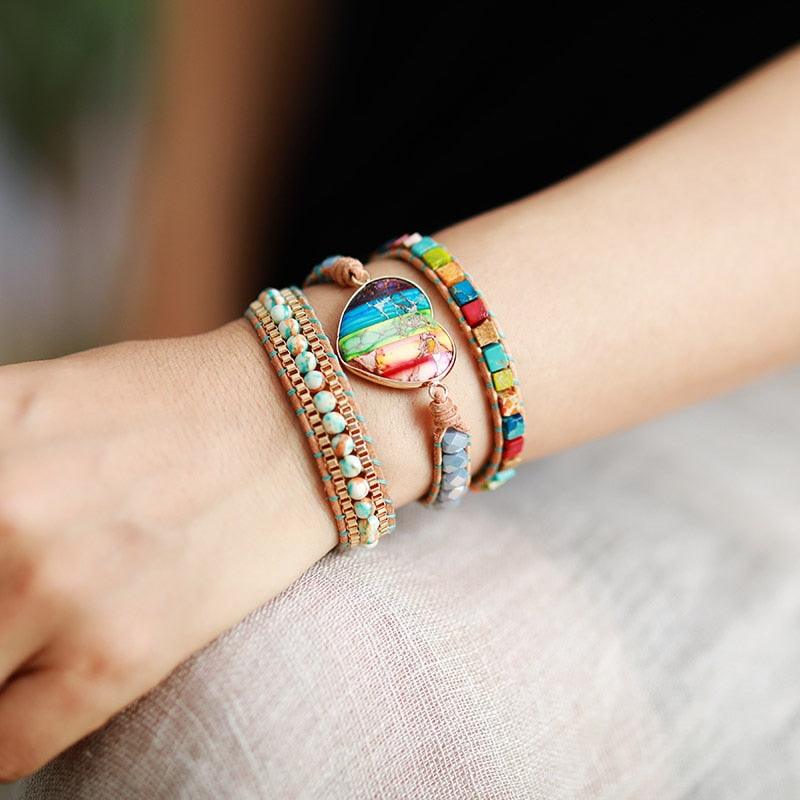 Rainbow Jasper Heart Charm Wrap Bracelet – Earth