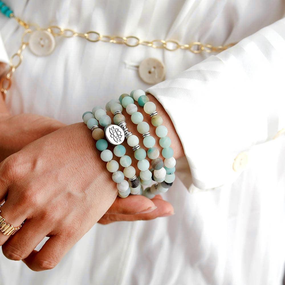 Tranquil Lotus – Amazonite Wrap Bracelet-Necklace