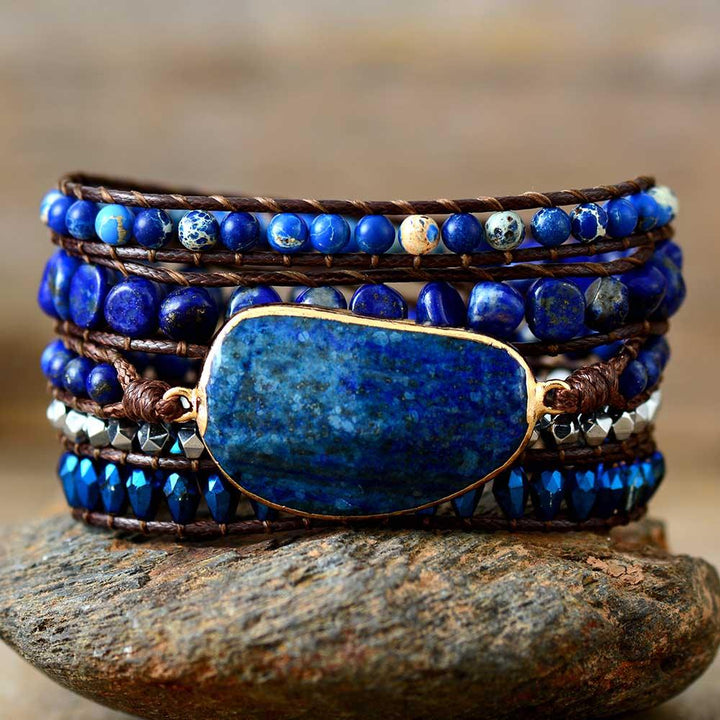 Lapis Lazuli Charm and Jasper Wrap Bracelet
