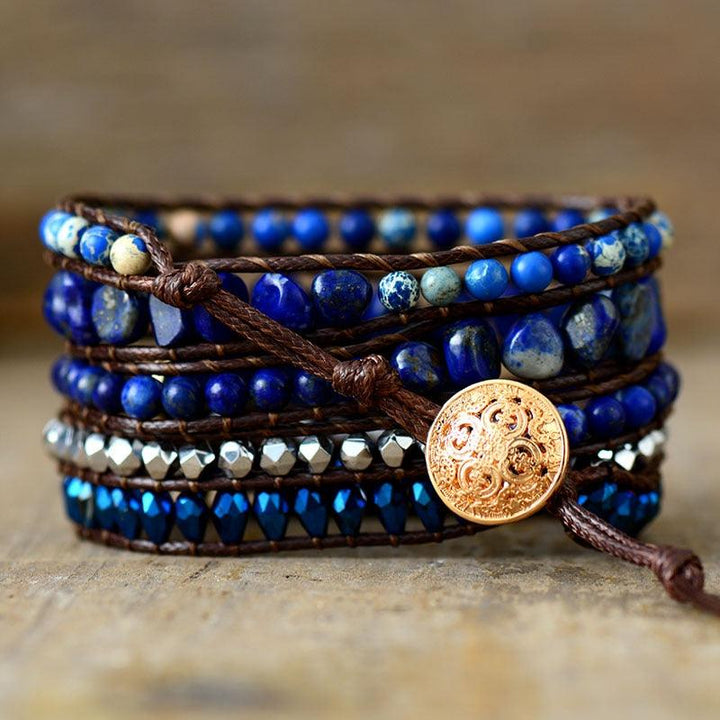 Lapis Lazuli Charm and Jasper Wrap Bracelet