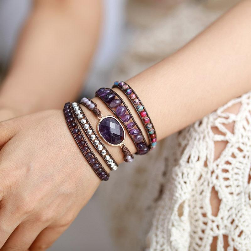 Amethyst Oval Charm Wrap Bracelet