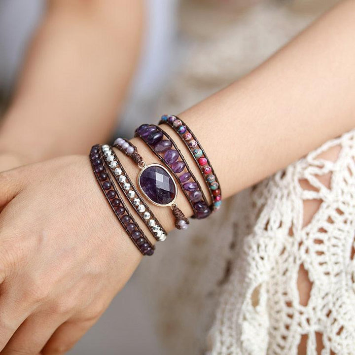 Amethyst Oval Charm Wrap Bracelet