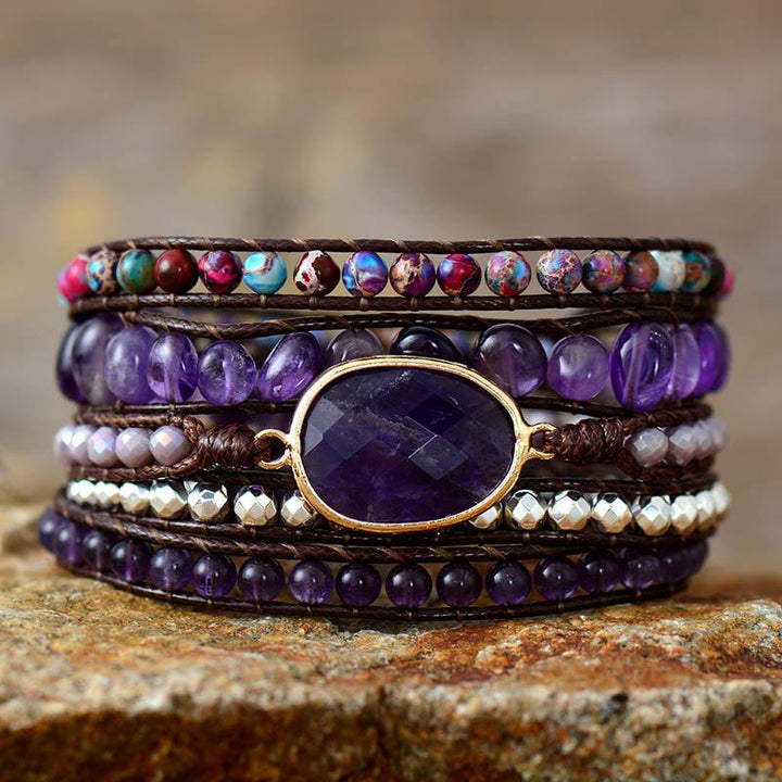 Amethyst Oval Charm Wrap Bracelet