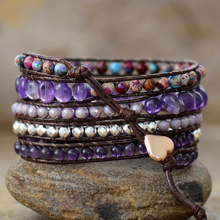 Amethyst Oval Charm Wrap Bracelet
