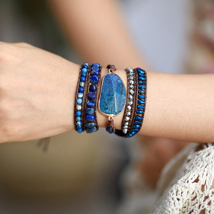 Lapis Lazuli Charm and Jasper Wrap Bracelet