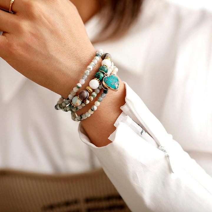 Agate & Jasper Heart OM Charm Wrap Bracelet–Necklace