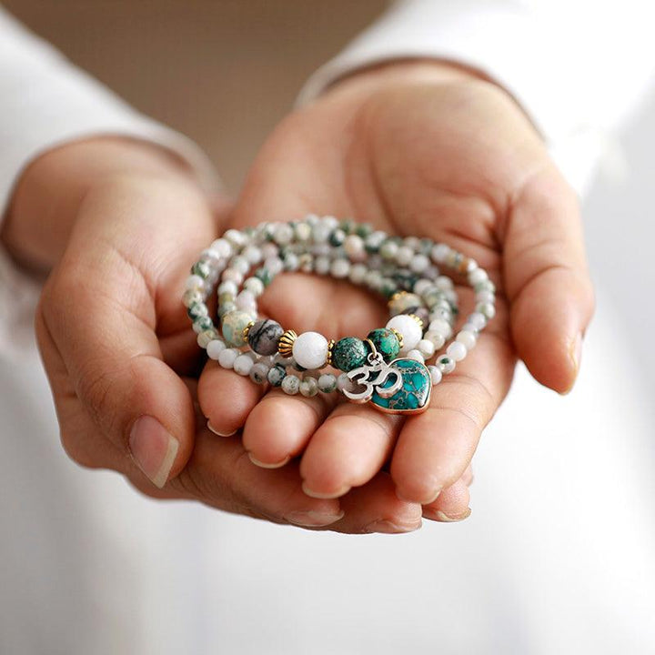 Agate & Jasper Heart OM Charm Wrap Bracelet–Necklace
