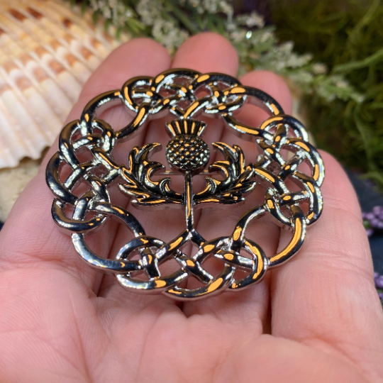 Scottish Thistle Brooch with Celtic Knotwork