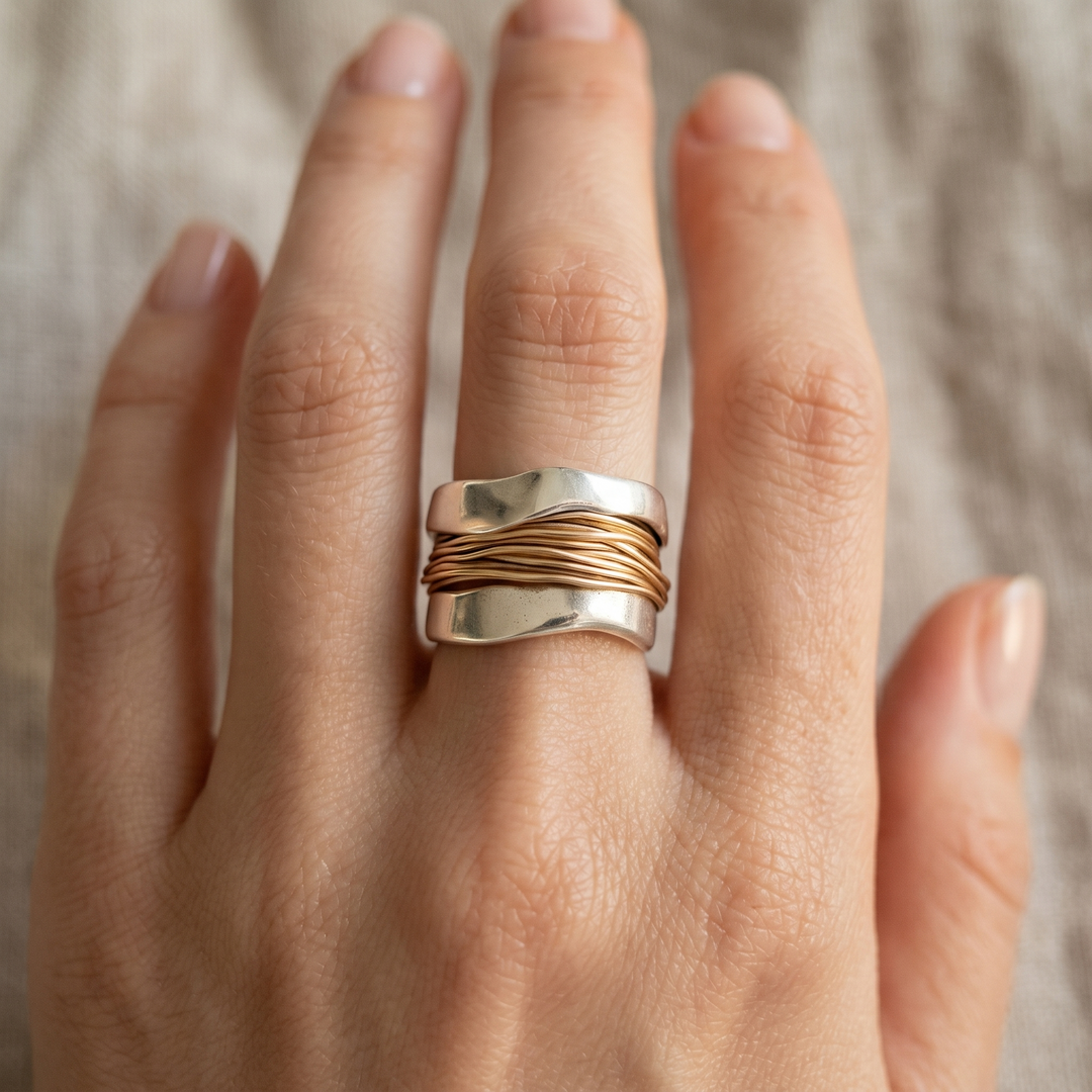 Silver Golden Threads Ring