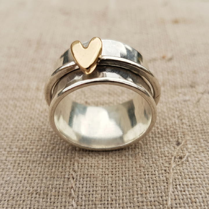 Mely - Golden Heart Silver Ring