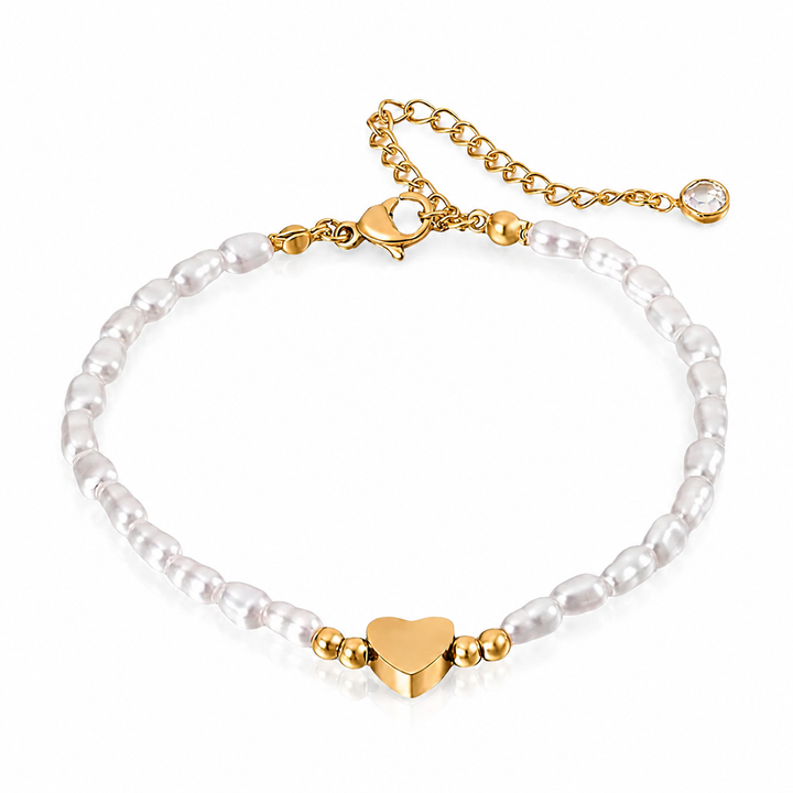 Bracelet with Heart and Shell Pearls in 18kt Gold-Plated Stainless Steel