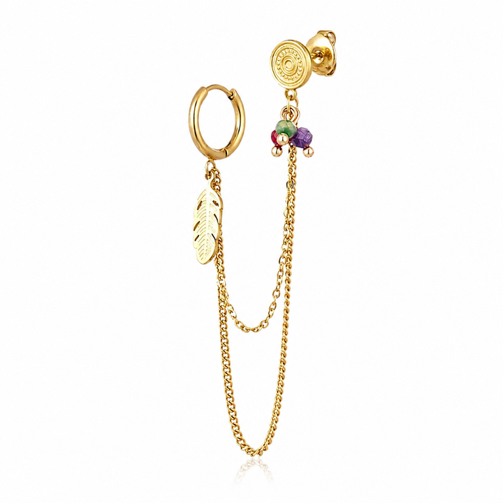Double earring chain in 18 karat gold-plated stainless steel