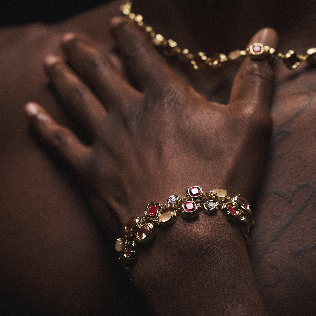 Melted Ruby Gemstone Bracelet (Gold)
