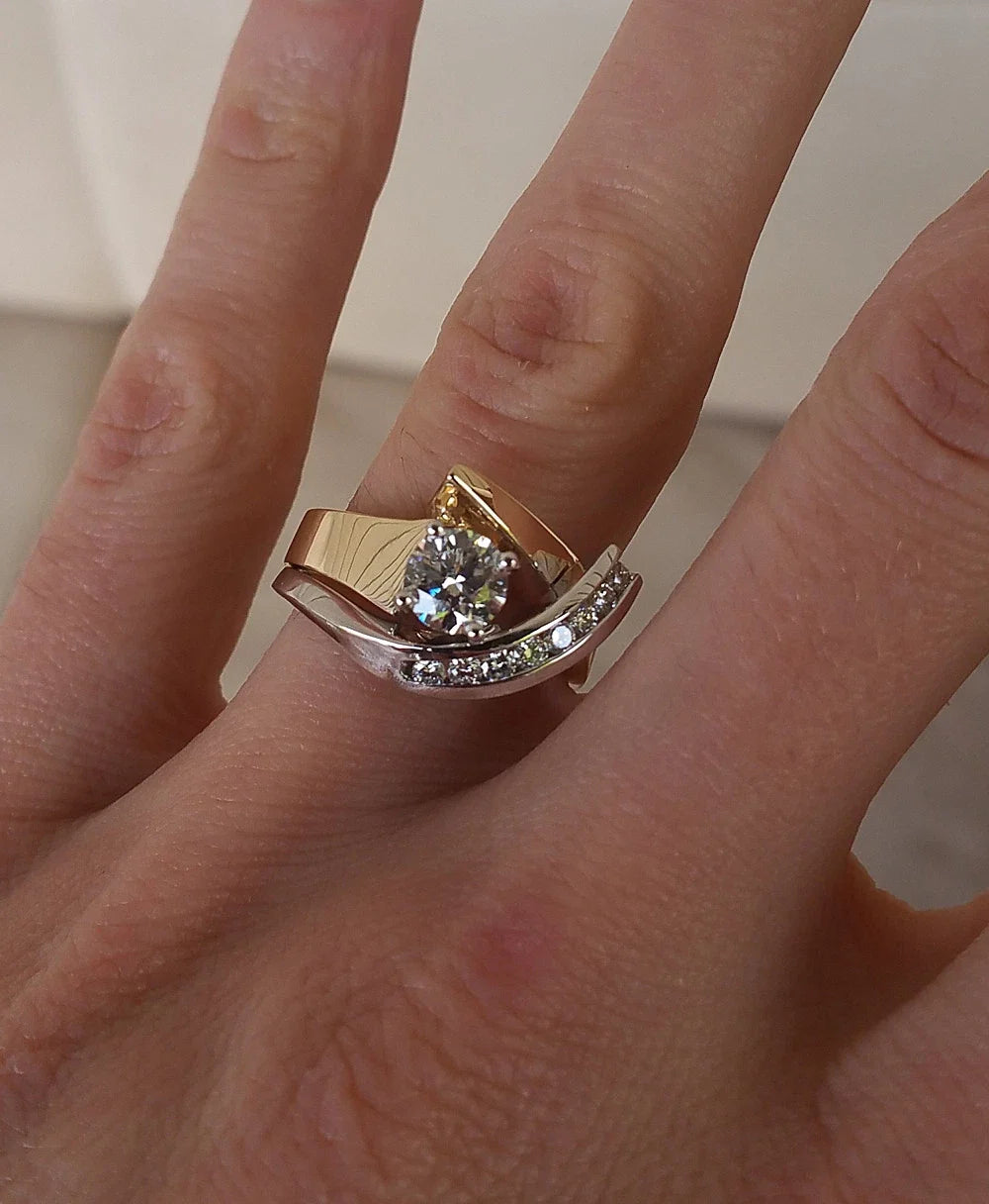 Vintage Irregular Gold & Silver Zirconia Ring